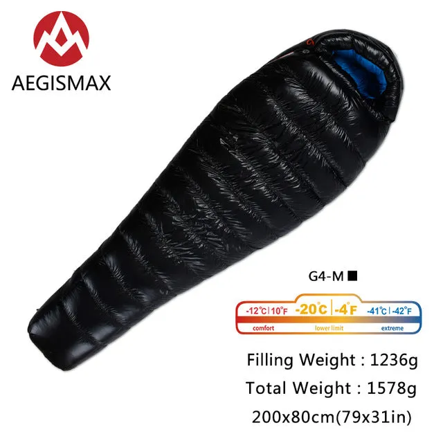 AEGISMAX G Series 95% White Goose Down Mummy Camping Sleeping Bag Cold Winter Ultralight Baffle Design Outdoor Camping Splicing
