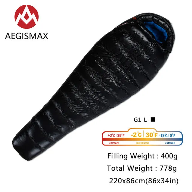 AEGISMAX G Series 95% White Goose Down Mummy Camping Sleeping Bag Cold Winter Ultralight Baffle Design Outdoor Camping Splicing
