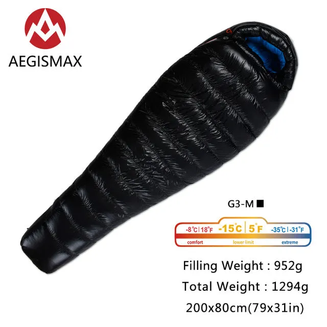 AEGISMAX G Series 95% White Goose Down Mummy Camping Sleeping Bag Cold Winter Ultralight Baffle Design Outdoor Camping Splicing