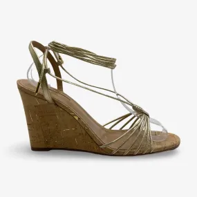 Aquazzura Gold Strappy Cork Wedges