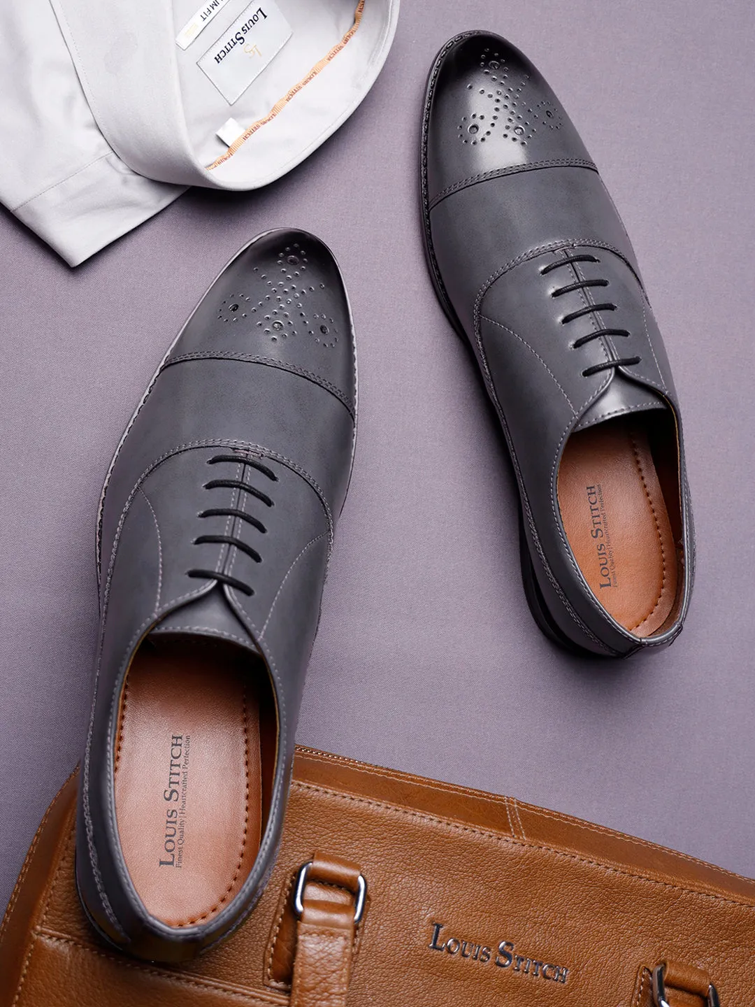 Ash Grey Captoe Style Comfortable Laceups for Men
