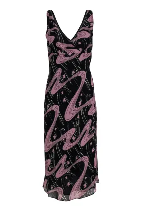 BCBG Paris - Mauve & Black Printed Plunge Maxi Dress Sz 8