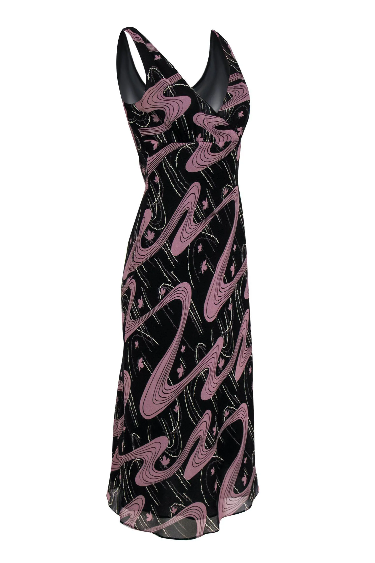 BCBG Paris - Mauve & Black Printed Plunge Maxi Dress Sz 8