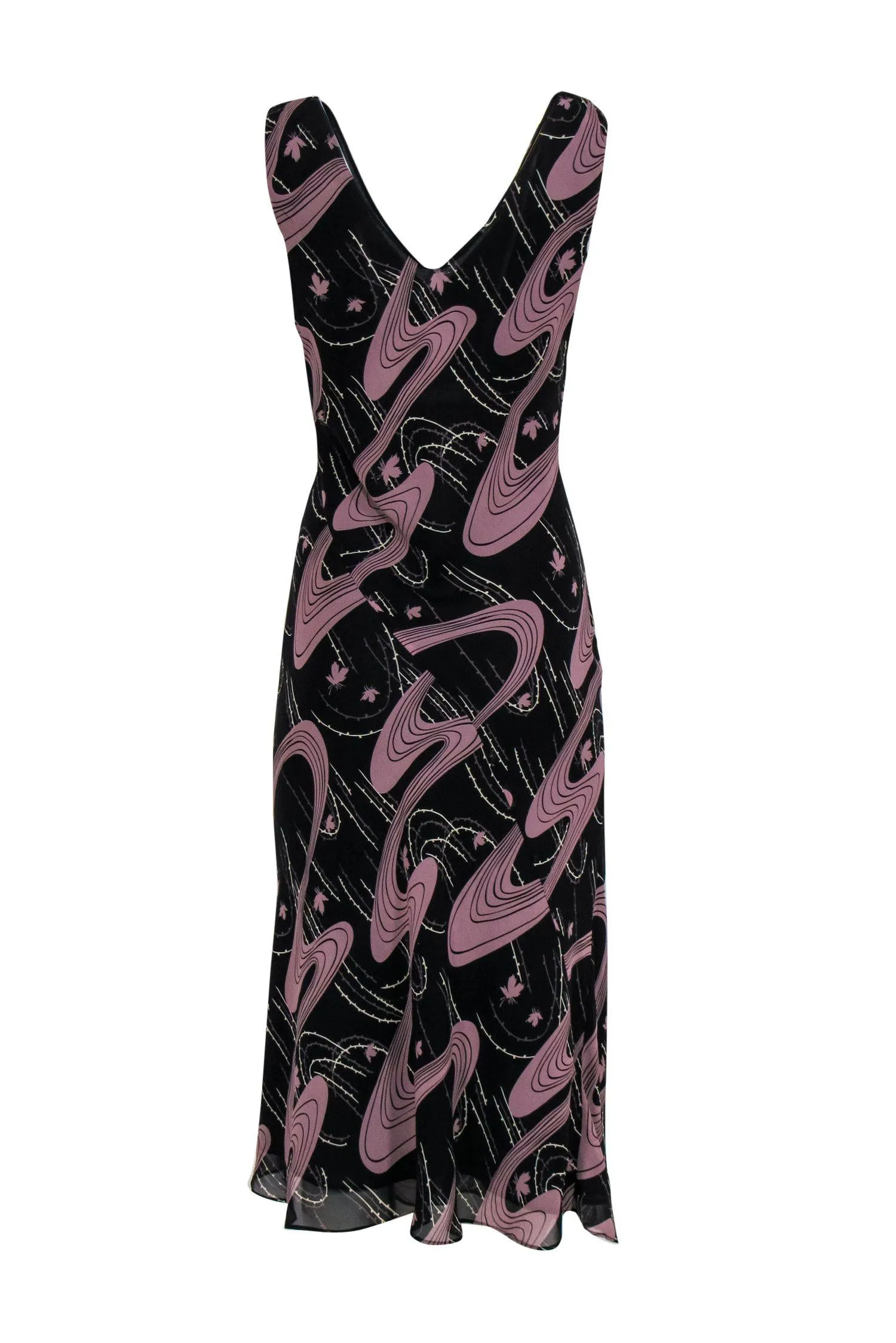 BCBG Paris - Mauve & Black Printed Plunge Maxi Dress Sz 8