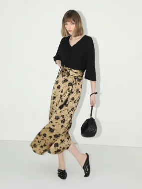 Black Tie-Up Knitted Top with Quarter Sleeves