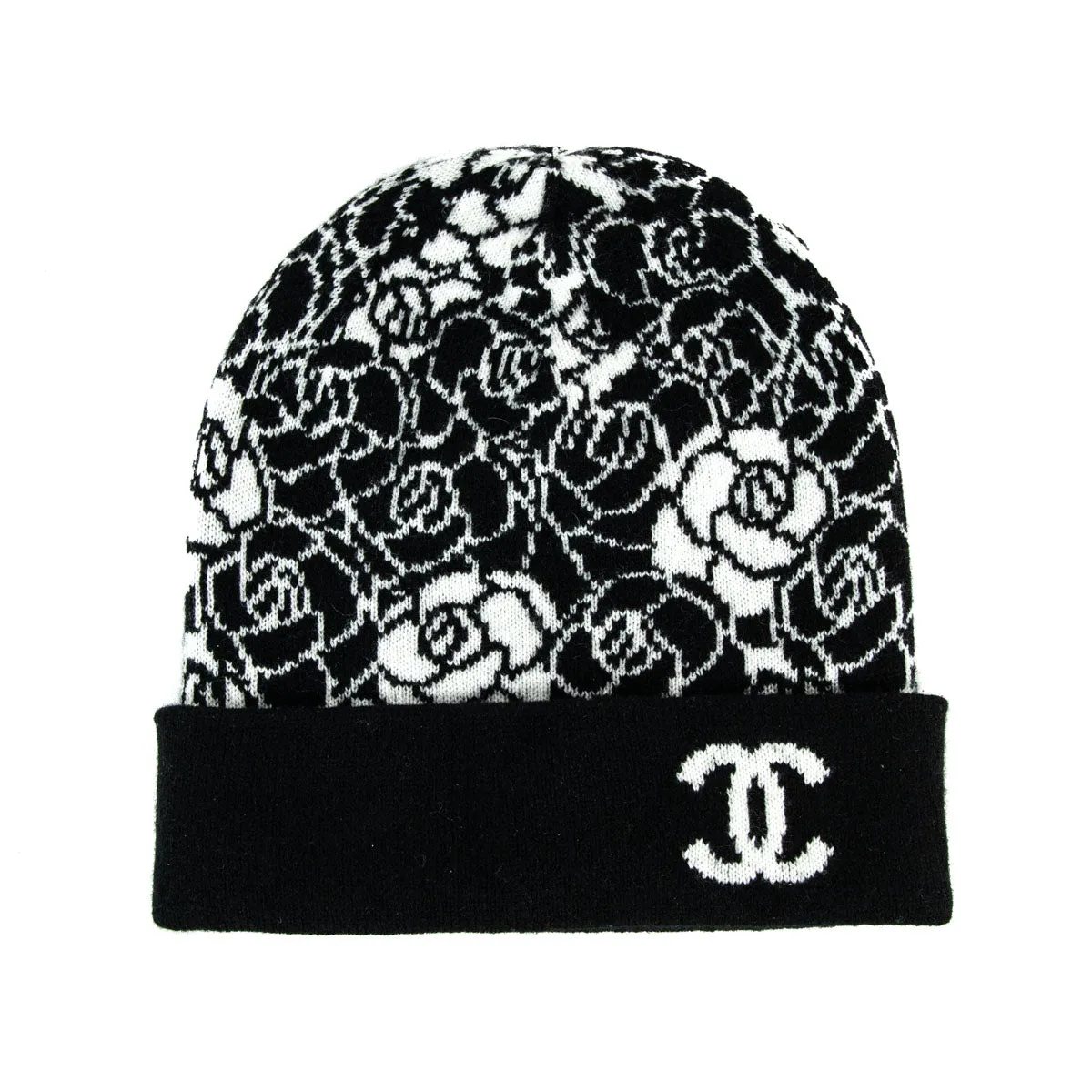 Chanel Black & White Cashmere Camellia Beanie