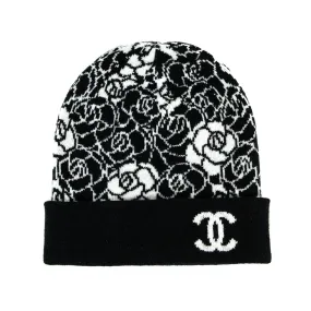 Chanel Black & White Cashmere Camellia Beanie