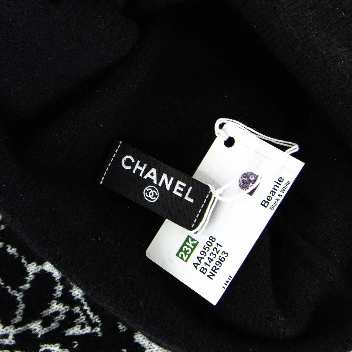 Chanel Black & White Cashmere Camellia Beanie