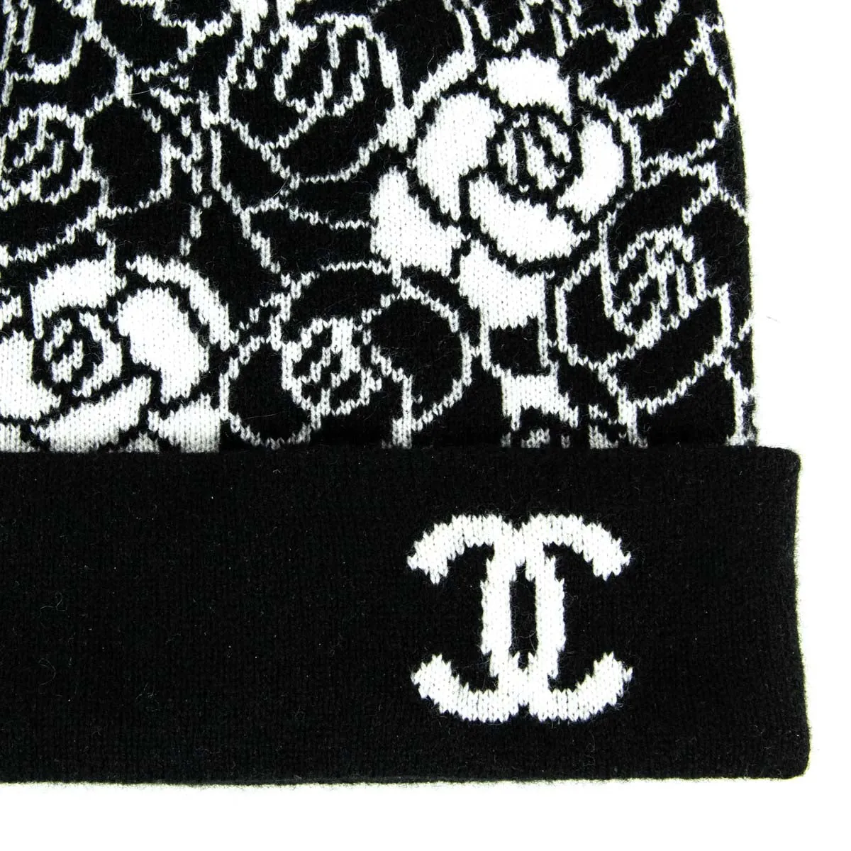 Chanel Black & White Cashmere Camellia Beanie