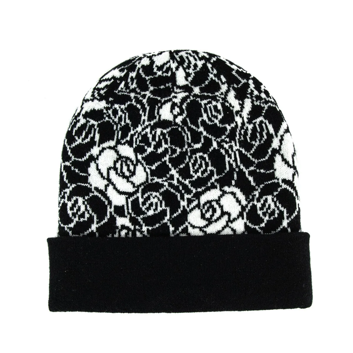 Chanel Black & White Cashmere Camellia Beanie