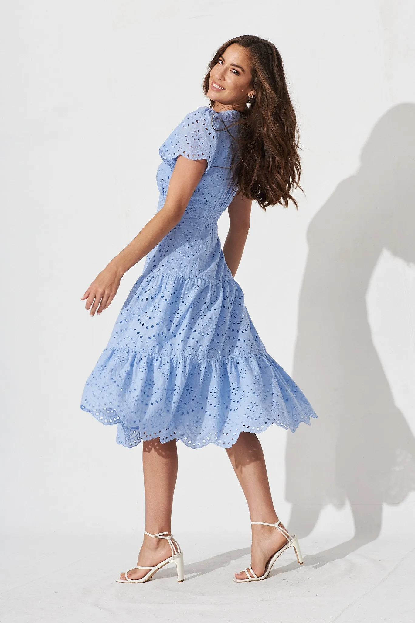 Charm Midi Dress In Sky Blue Broderie