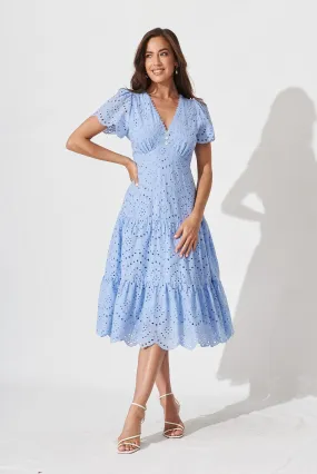 Charm Midi Dress In Sky Blue Broderie