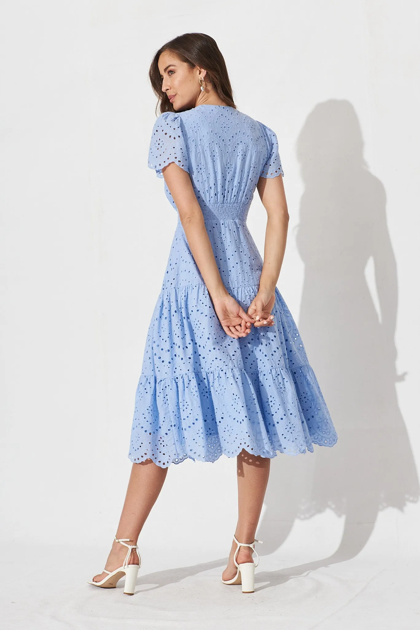 Charm Midi Dress In Sky Blue Broderie