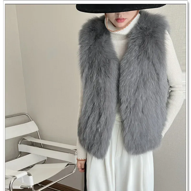 cold weather outfits Joskaa 2024 Autumn/Winter New Women's Cropped Slimming Faux Fox Fur Vest Jacket Korean Style Leather Coat For Ladies Fashion