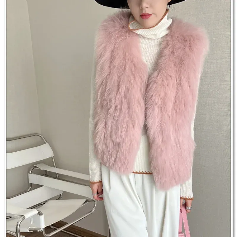 cold weather outfits Joskaa 2024 Autumn/Winter New Women's Cropped Slimming Faux Fox Fur Vest Jacket Korean Style Leather Coat For Ladies Fashion