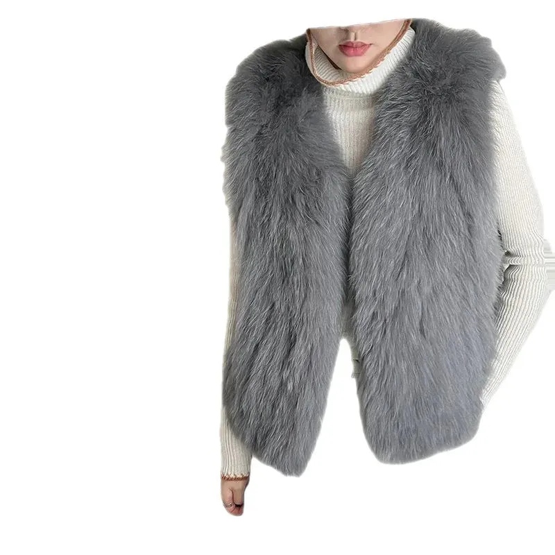 cold weather outfits Joskaa 2024 Autumn/Winter New Women's Cropped Slimming Faux Fox Fur Vest Jacket Korean Style Leather Coat For Ladies Fashion