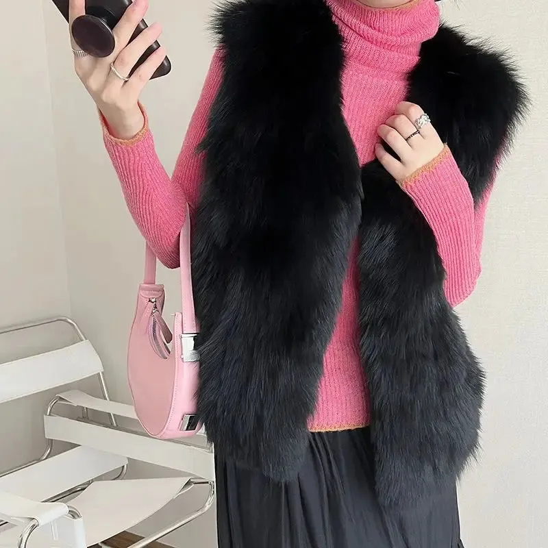 cold weather outfits Joskaa 2024 Autumn/Winter New Women's Cropped Slimming Faux Fox Fur Vest Jacket Korean Style Leather Coat For Ladies Fashion