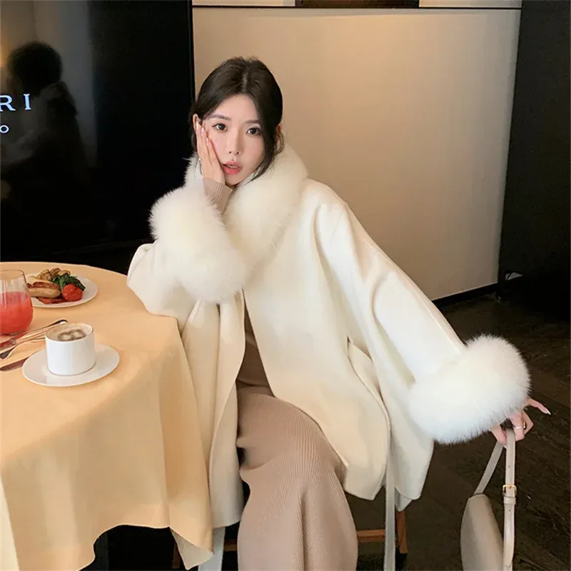 cold weather outfits Joskaa 2024 Autumn/Winter New Year Fox Fur Double-Sided Sheepskin Overcoat Women's Sheep Woolen Leather Jacket