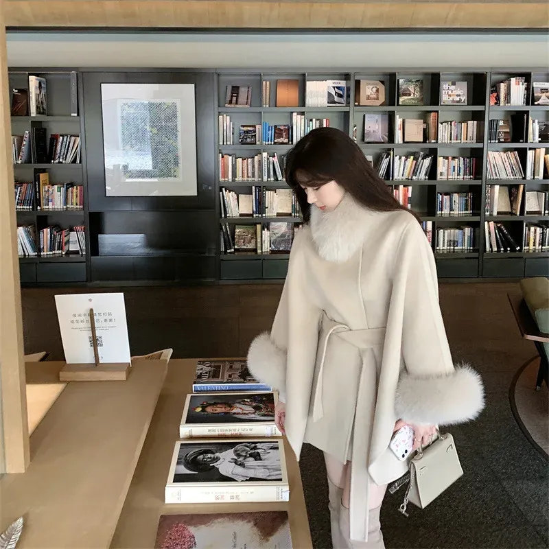 cold weather outfits Joskaa 2024 Autumn/Winter New Year Fox Fur Double-Sided Sheepskin Overcoat Women's Sheep Woolen Leather Jacket