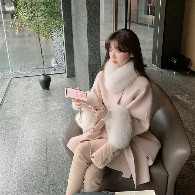 cold weather outfits Joskaa 2024 Autumn/Winter New Year Fox Fur Double-Sided Sheepskin Overcoat Women's Sheep Woolen Leather Jacket