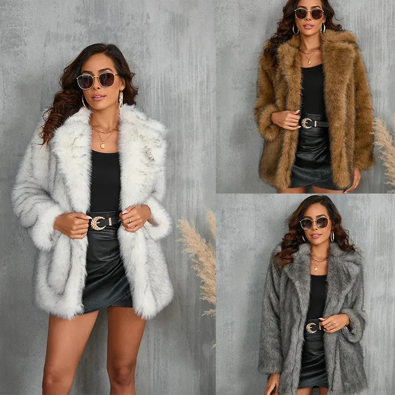 cold weather outfits Joskaa 2024 Autumn/Winter Women's Faux Fur Jacket Overcoat Artificial Hair For Collar Natural Leather Coat From China Mainland