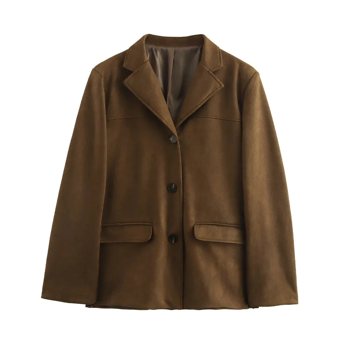 cold weather outfits Joskaa Amazon Best-Selling Chamois Leather Single-Breasted Suit Jacket Trendy European Style Autumn/Winter Collection Western-Style Clo