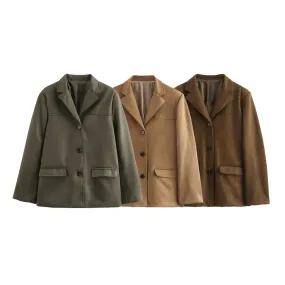 cold weather outfits Joskaa Amazon Best-Selling Chamois Leather Single-Breasted Suit Jacket Trendy European Style Autumn/Winter Collection Western-Style Clo
