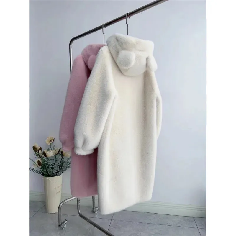 cold weather outfits Joskaa Autumn/Winter New Arrival Haining Leather Long Jacket Environmentally Friendly Mink Overcoat Women's Clothing Hooded Cute Earfla