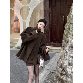 cold weather outfits Joskaa Vintage Brown Chamois Leather Windbreaker Jacket Women's Autumn/Winter 2024 New Elegant Idle Style Loose-Fit Top Korean Style