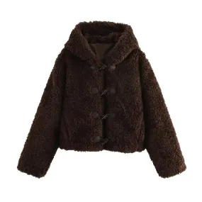 cold weather outfits Joskaa ZA Cross-Border Women's Clothing Wholesale European Style Winter New Horn Button Hooded Vintage Leather Jacket 4391854