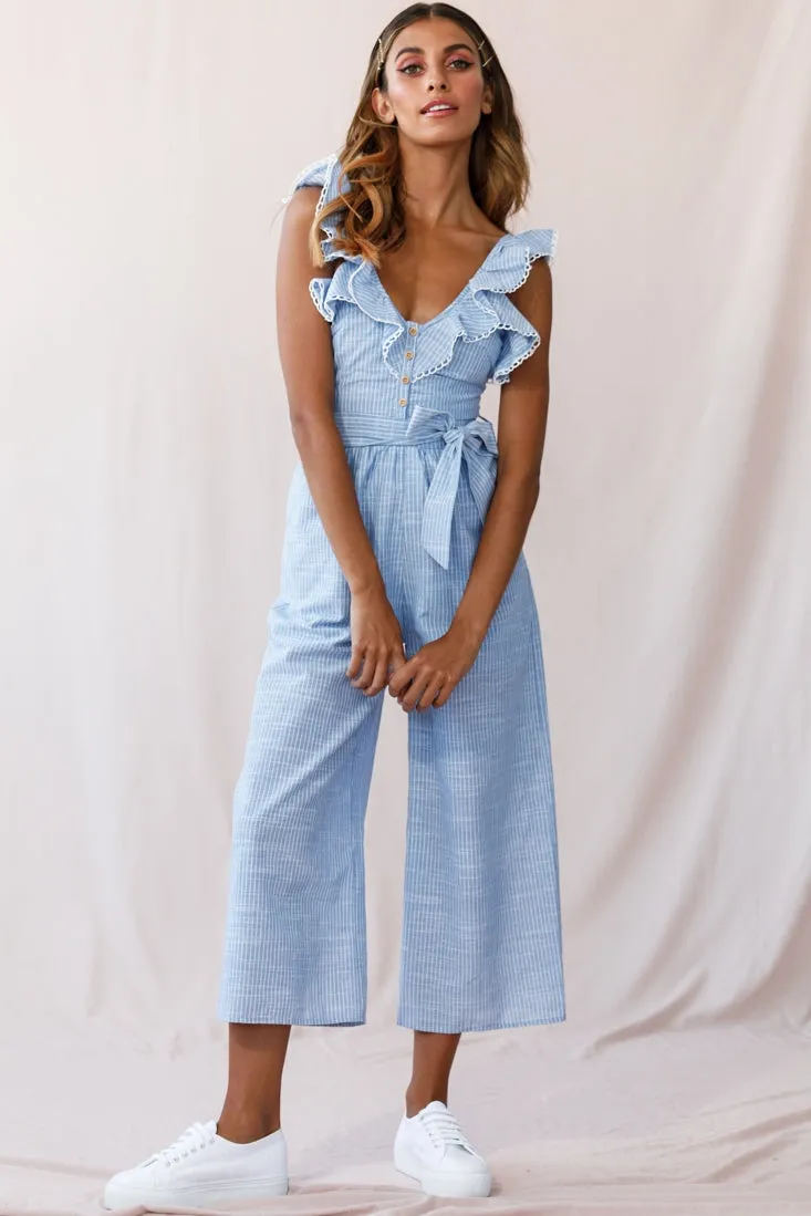 Danube Belted Waist Pinstripe Jumpsuit Blue