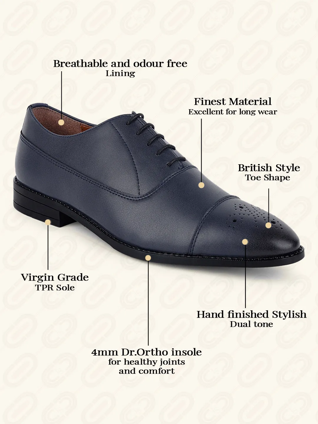 Federal Blue Captoe Style Comfortable Laceups for Men