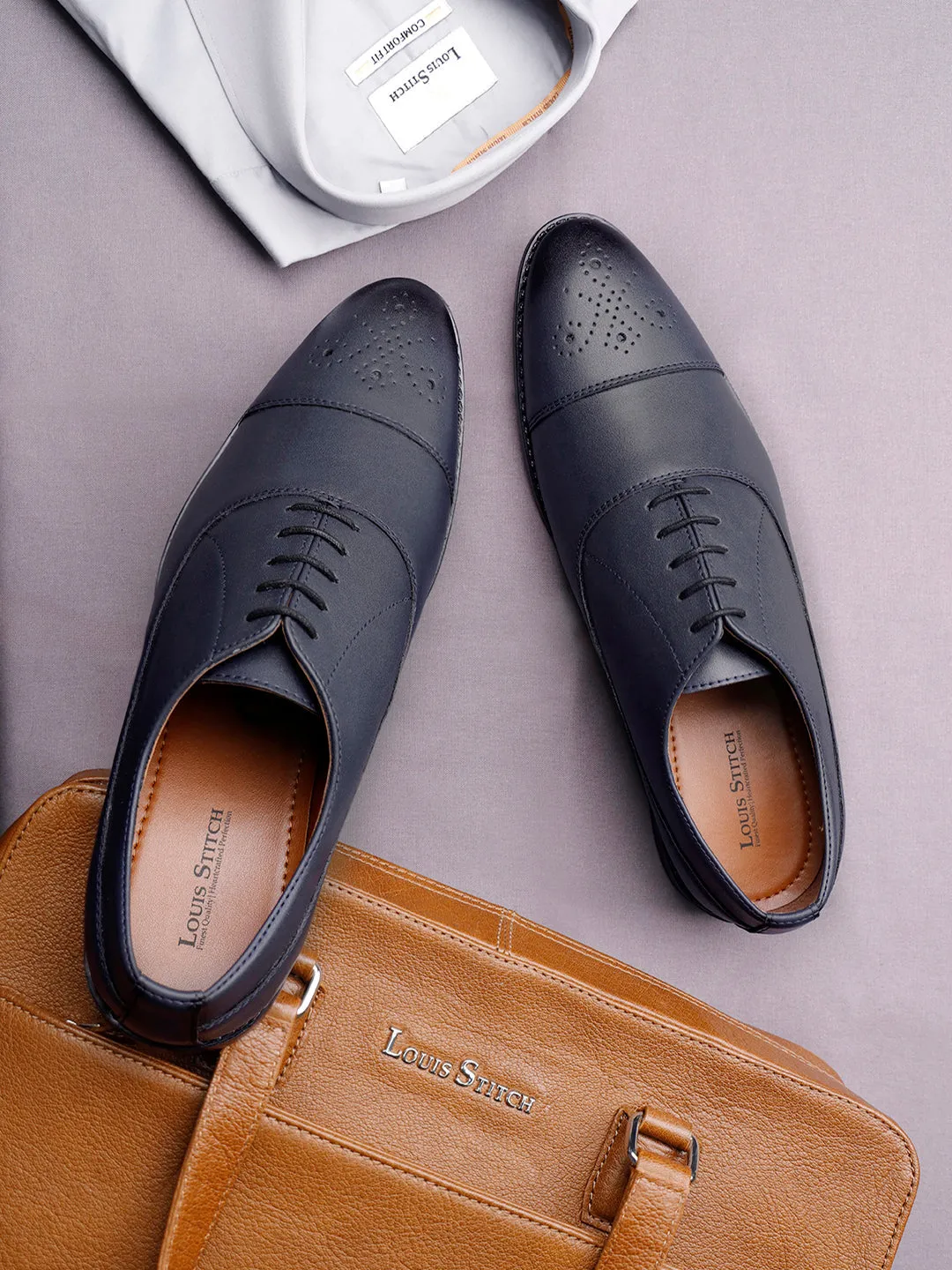 Federal Blue Captoe Style Comfortable Laceups for Men