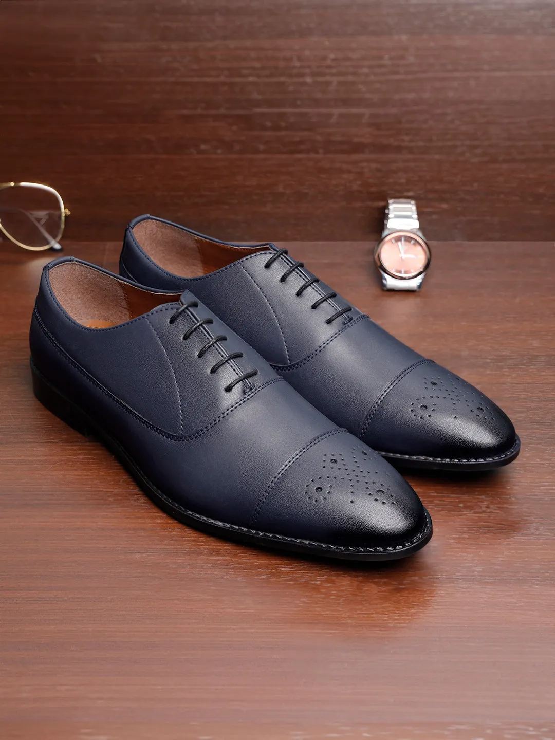 Federal Blue Captoe Style Comfortable Laceups for Men