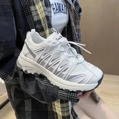 Lace-Up Mesh Platform Athletic Shoes