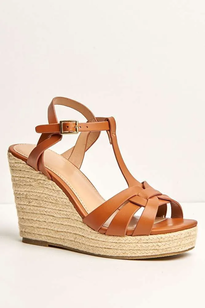 Lulu 3-Strap Open Toe Anklestrap Wedges in Tan
