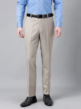Men Beige Standard Fit Mid Rise Solid Formal Trouser