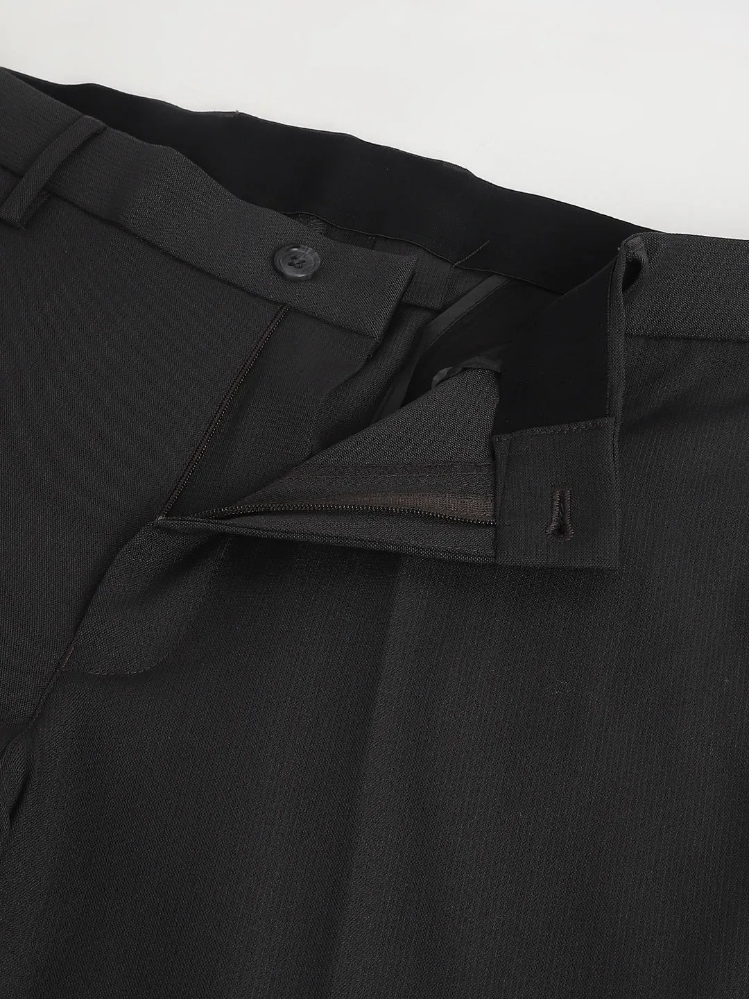 Men Charcoal Standard Fit Solid Formal Trouser