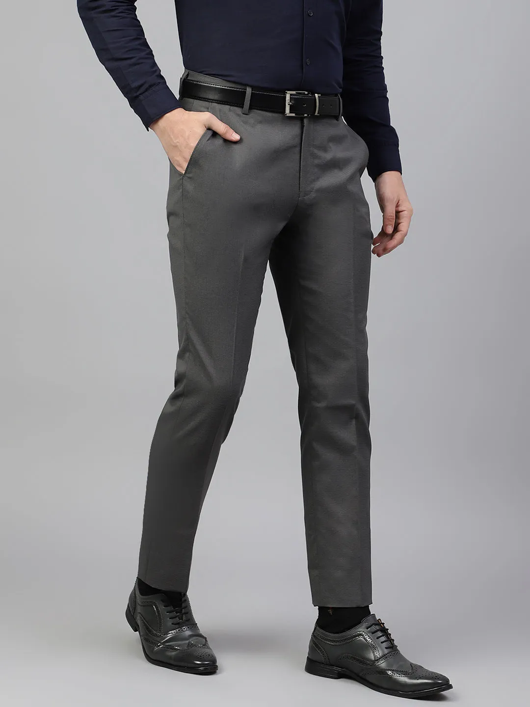 Men Olive Regular Fit Solid Mid Rise Formal Trouser