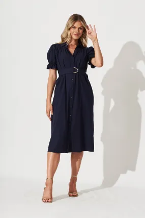 Navy Cotton Midi Shirt Dress - Sicilly Style