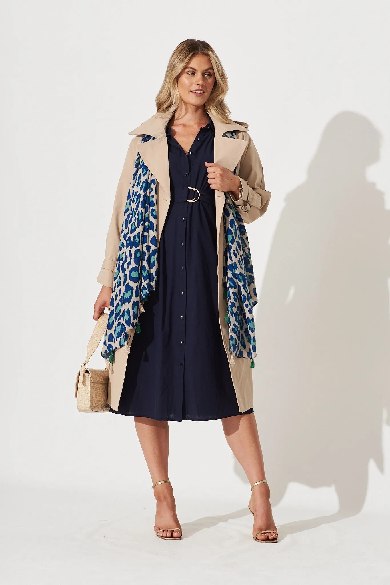 Navy Cotton Midi Shirt Dress - Sicilly Style