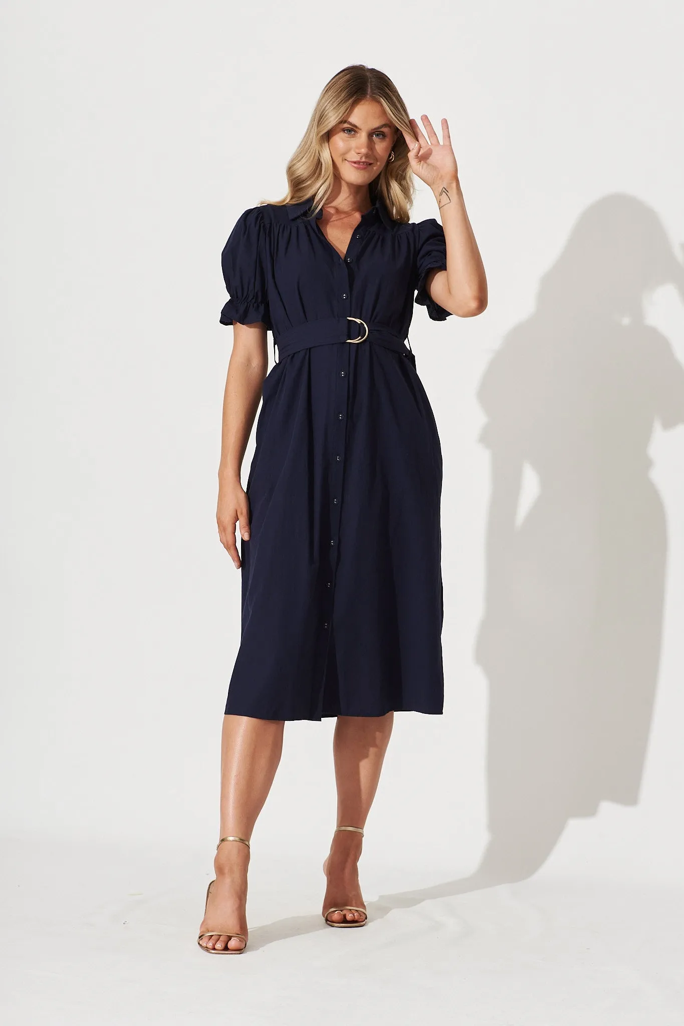 Navy Cotton Midi Shirt Dress - Sicilly Style