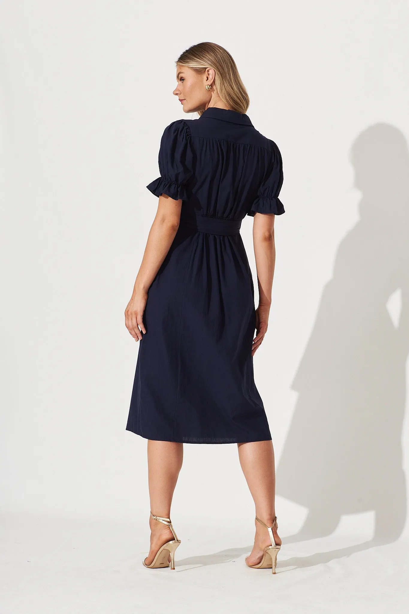 Navy Cotton Midi Shirt Dress - Sicilly Style