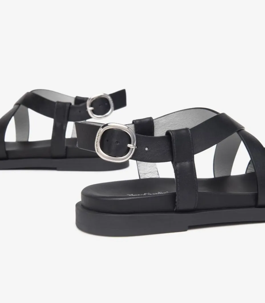 Nerogiardini black leather flat sandals