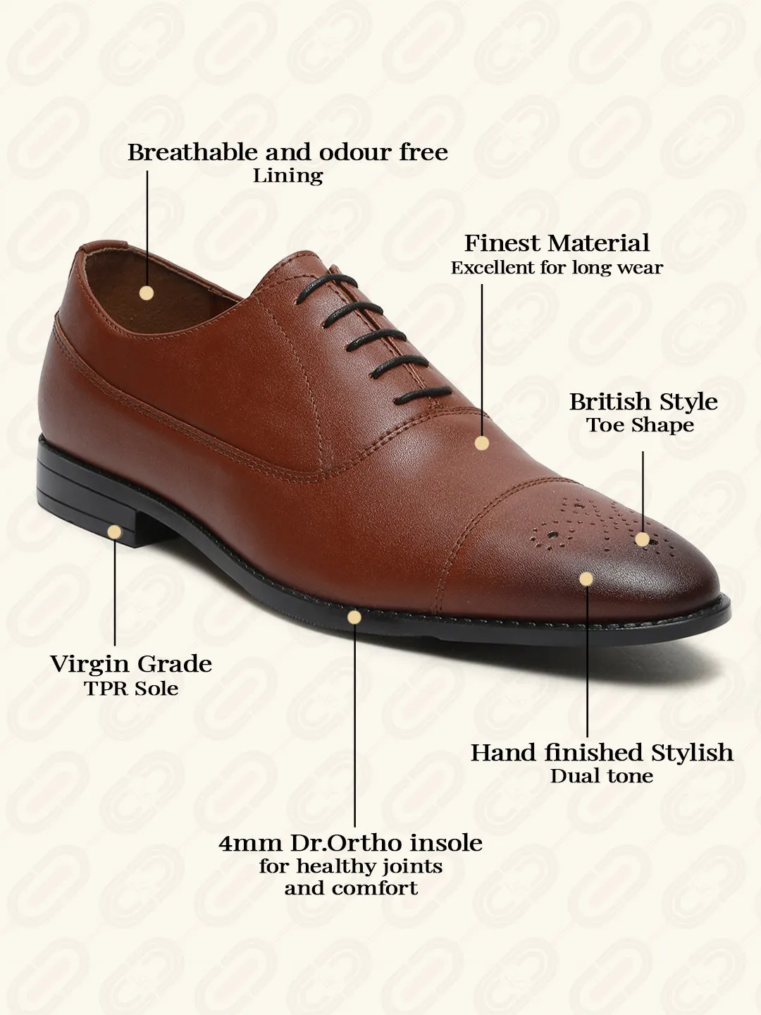 Russet Tan Captoe Style Comfortable Laceups for Men