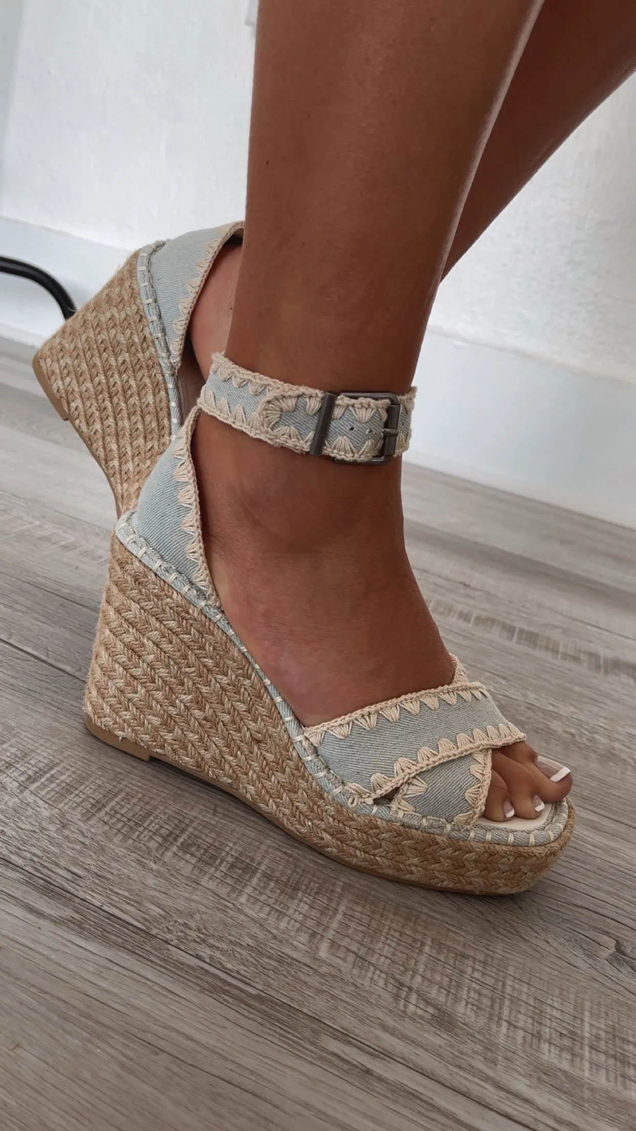 The Essie Espadrille Slide With Embroidered Straps, Denim Blue