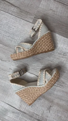The Essie Espadrille Slide With Embroidered Straps, Denim Blue