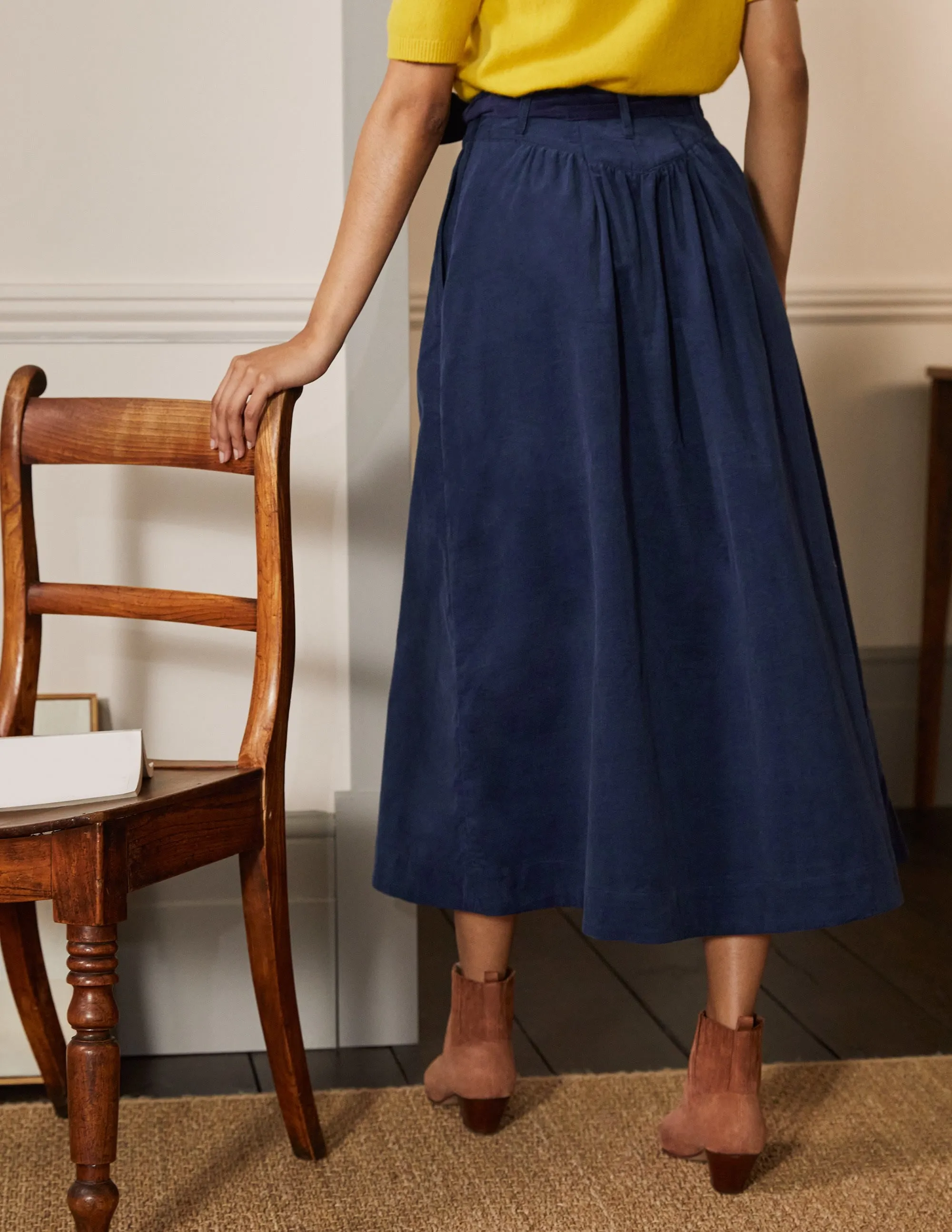 Tie Waist Cord Midaxi Skirt-Night Blue