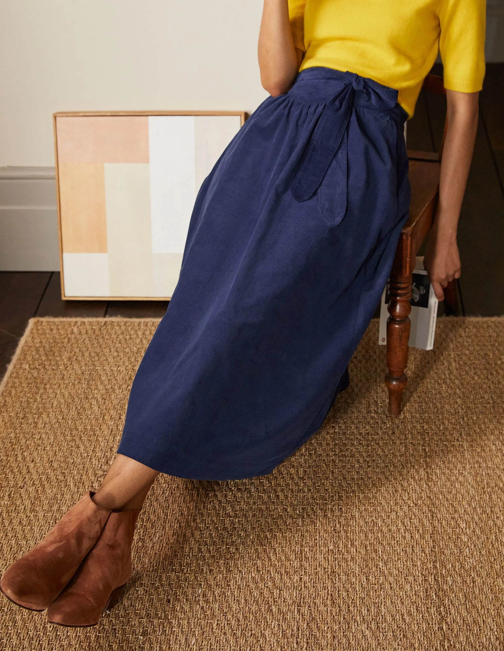 Tie Waist Cord Midaxi Skirt-Night Blue