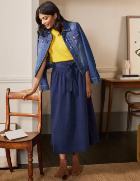 Tie Waist Cord Midaxi Skirt-Night Blue